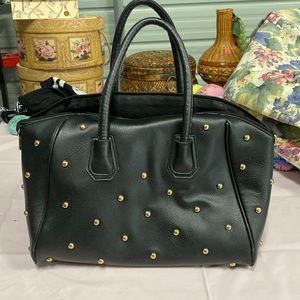 Faux leather gold beaded handbag